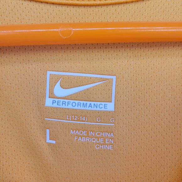 Nike Swoosh Embroidered Logo Shirt Womens L Orange Short Sleeve V Neck Athletic - Picture 5 of 8